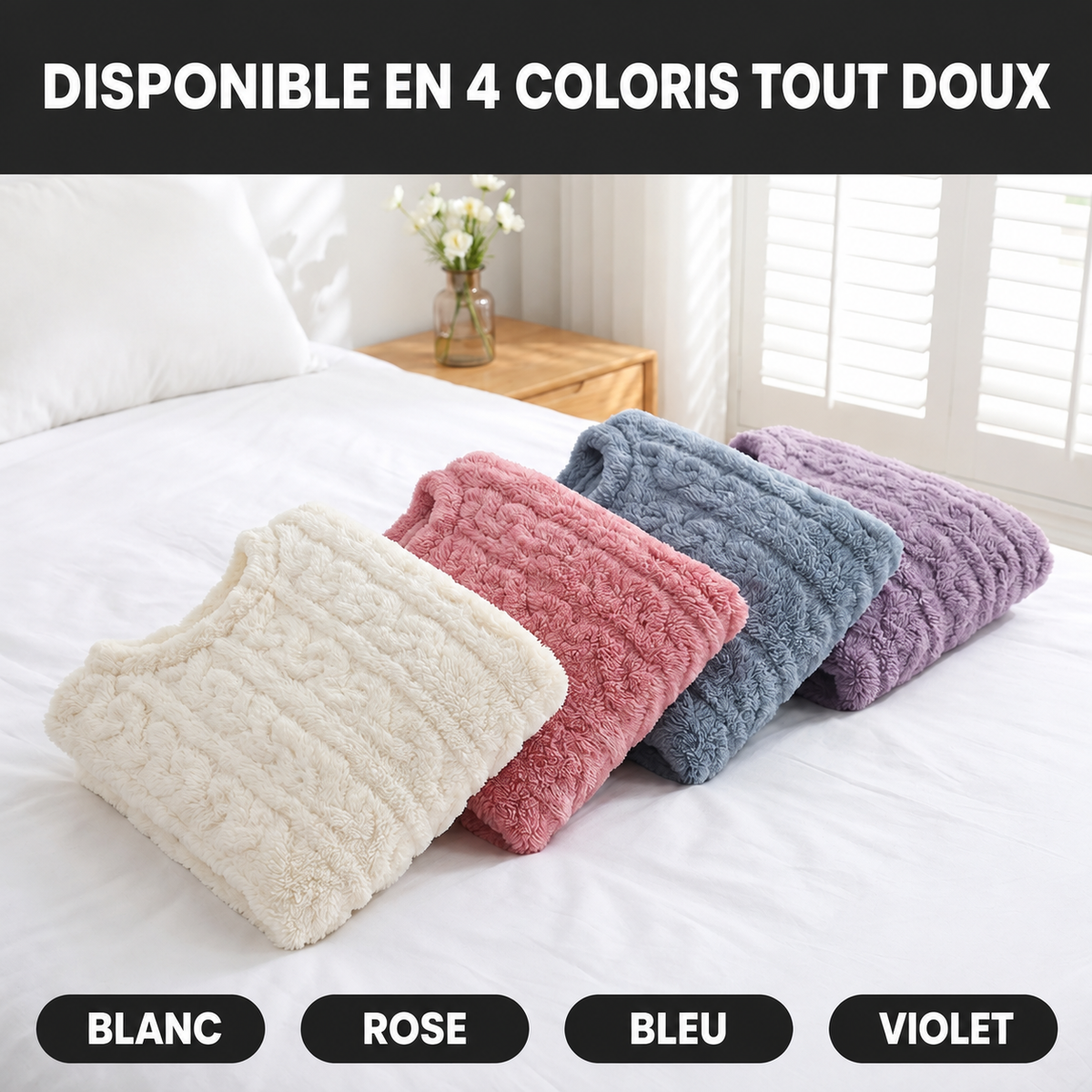 Coloris DOMELYAH : blanc, rose, bleu et violet